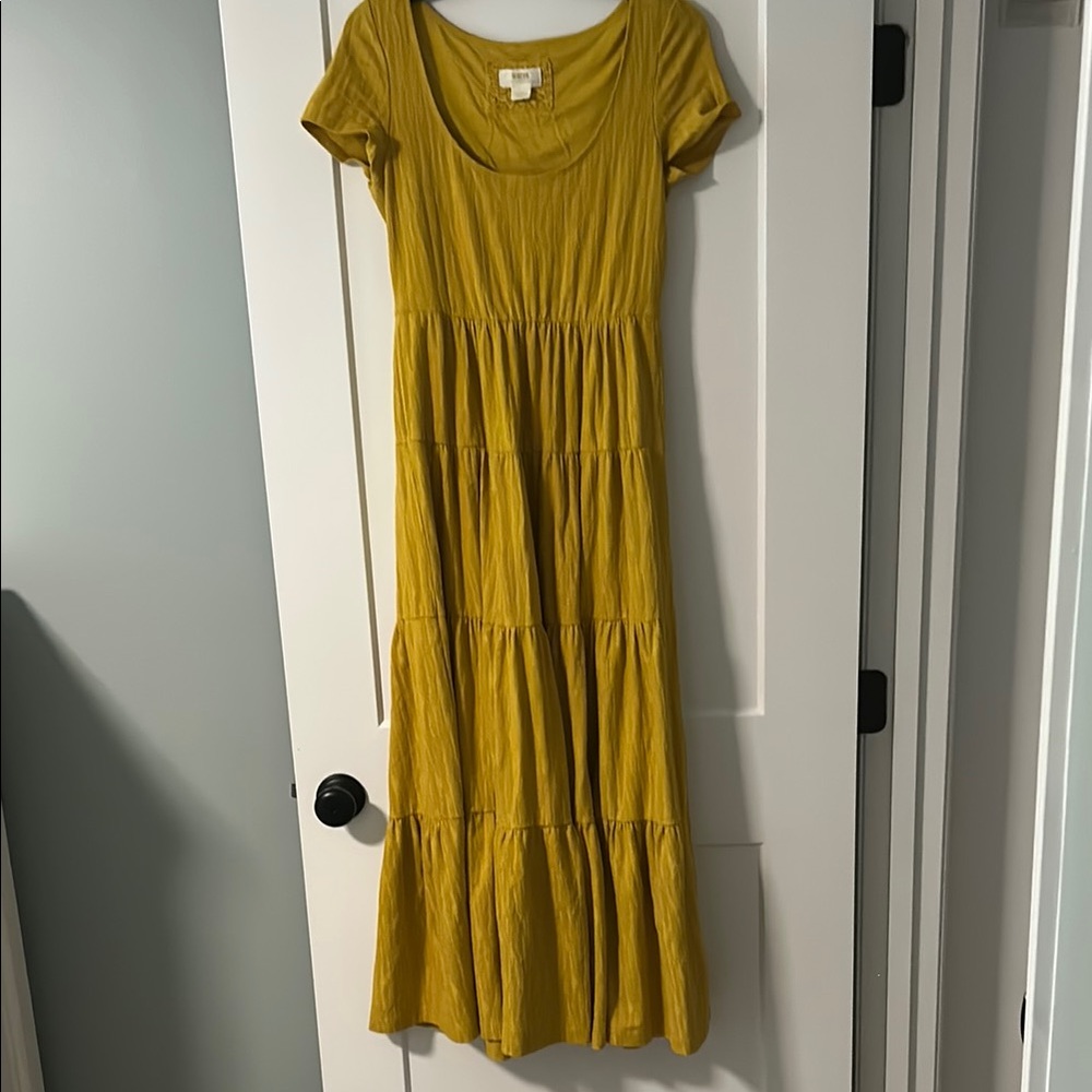 Maeve Gold Scoop Neck Smocked Maxi Dress